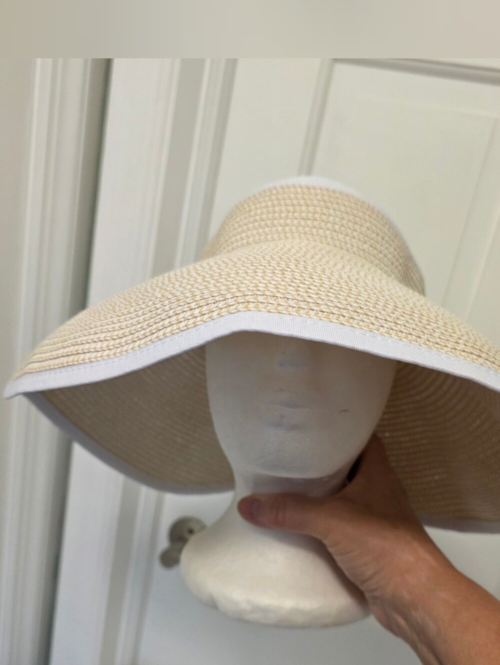Classic Beige Straw Sun Hat with White Trim